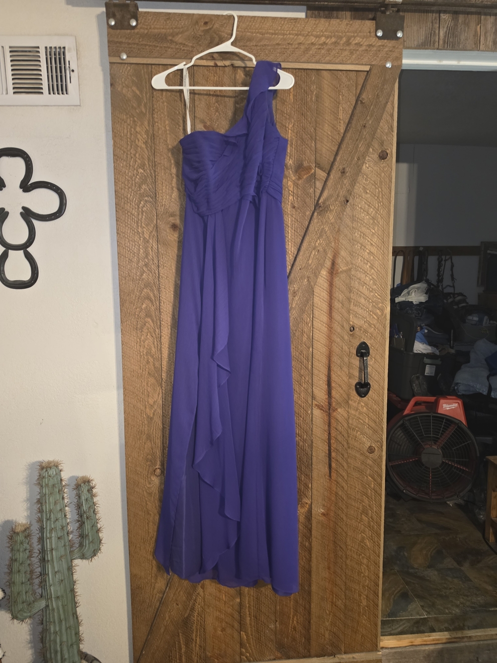 David's Bridal One-Shoulder Royal Purple Chiffon Gown, Prom, Bridesmaid